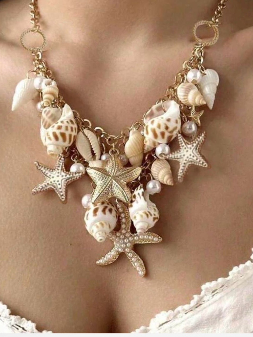 Seaside Starfish & Shell Statement Necklace